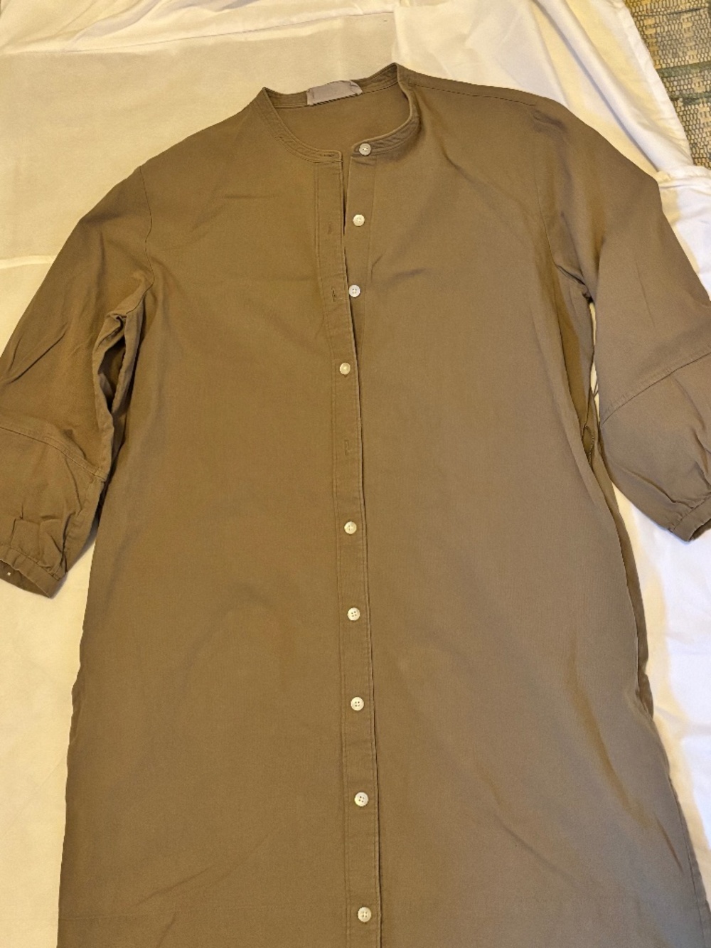 Everlane Olive Khaki Band Collar Shirt Dress Size 10 like new